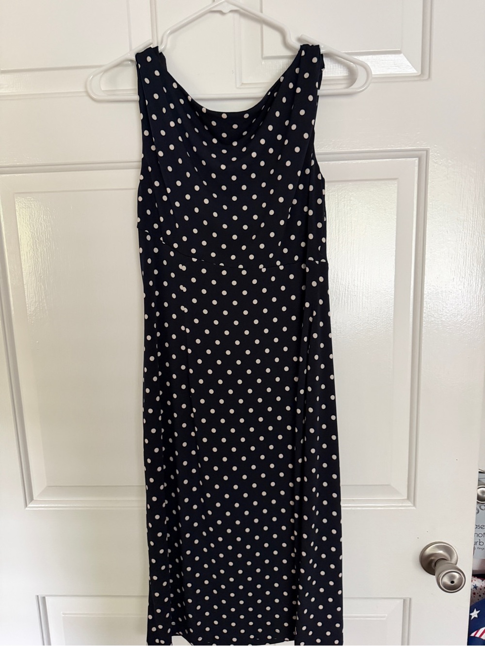 dressbarn Navy and Ivory Polka Dot Sleeveless Midi Dress - Picture 2 of 2